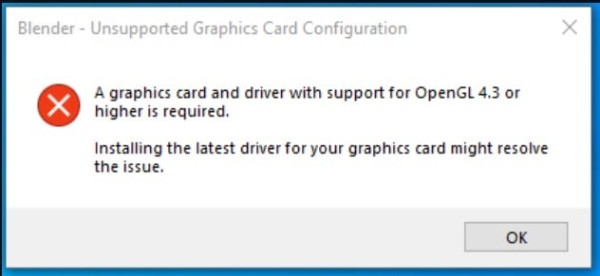 Что делать с ошибкой OpenGL 4.3 в Blender? Что делать с ошибкой OpenGL 4.3 в Blender?
